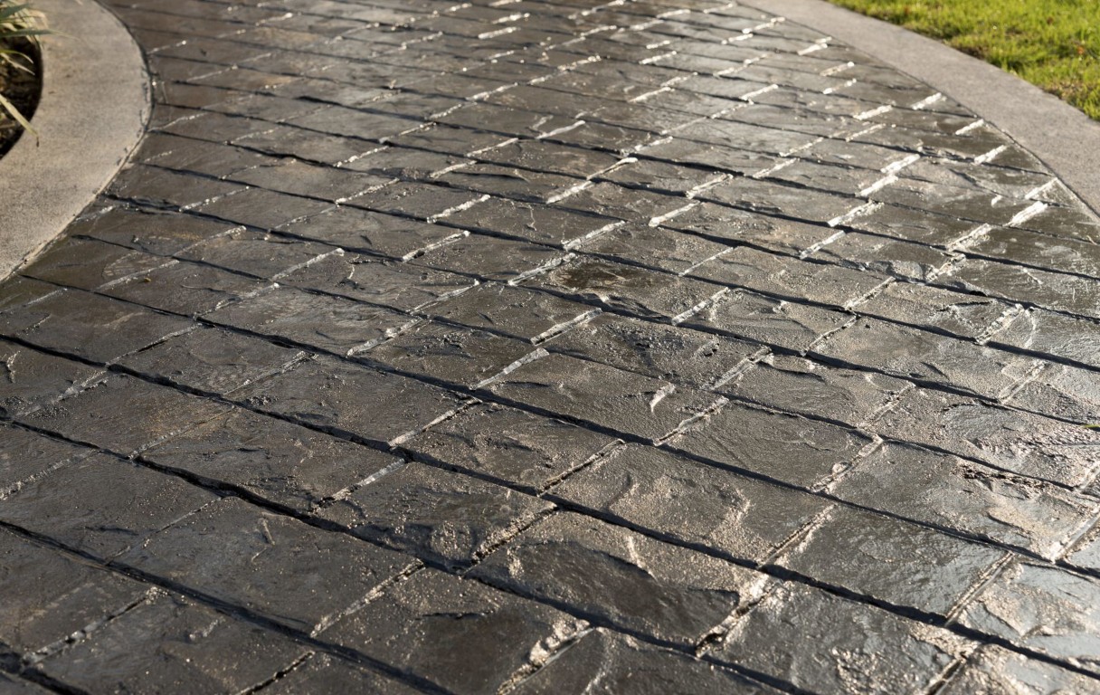 Close-up of stamped concrete with brick pattern in Fargo, ND